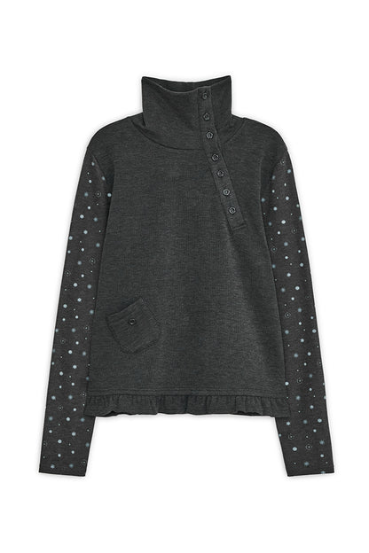 Flower button pola top (Charcoal)