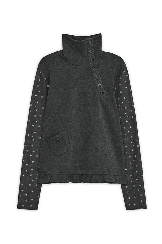 Flower button pola top (Charcoal)