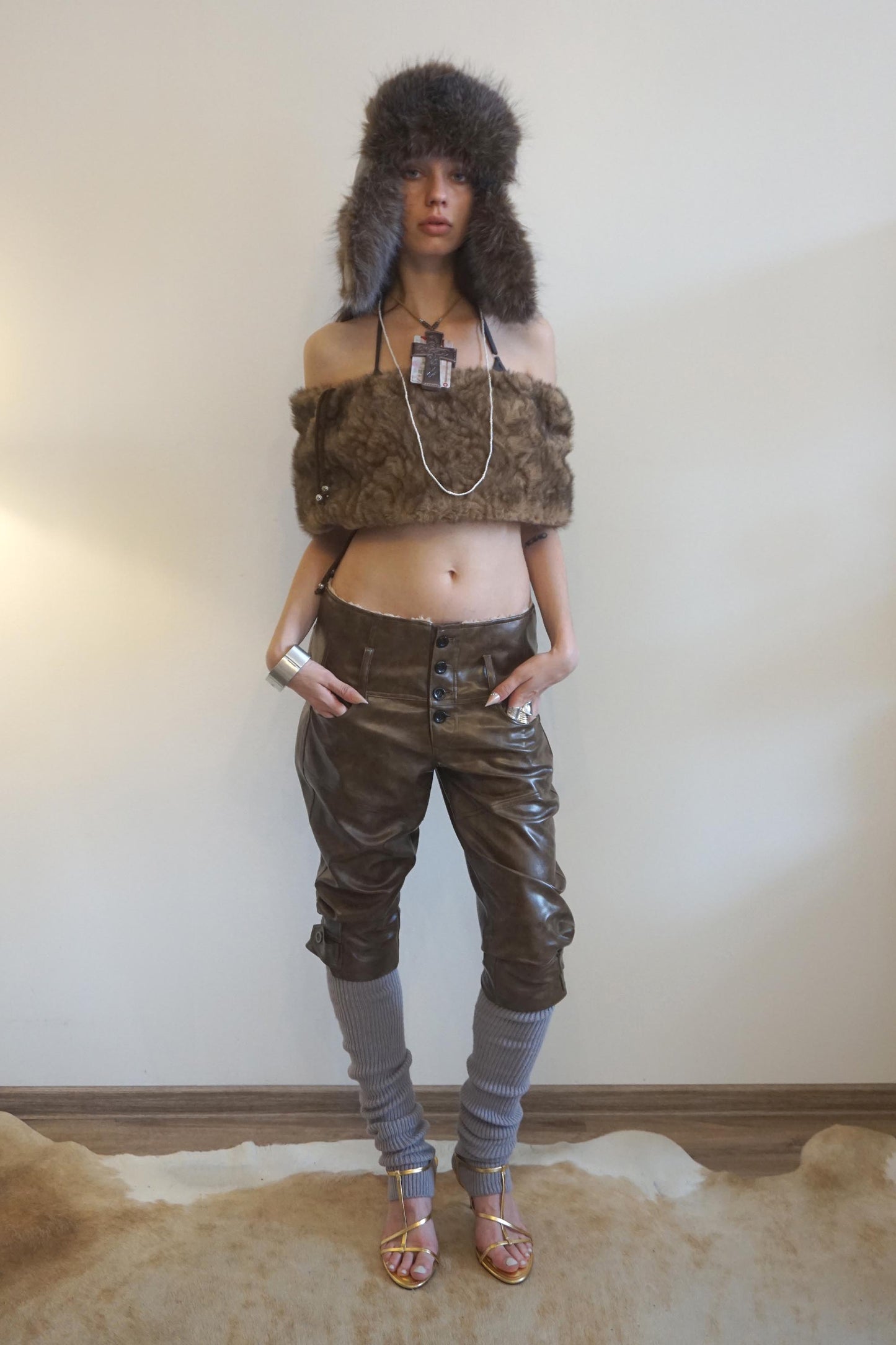 Capri Faux Leather Pants Brown