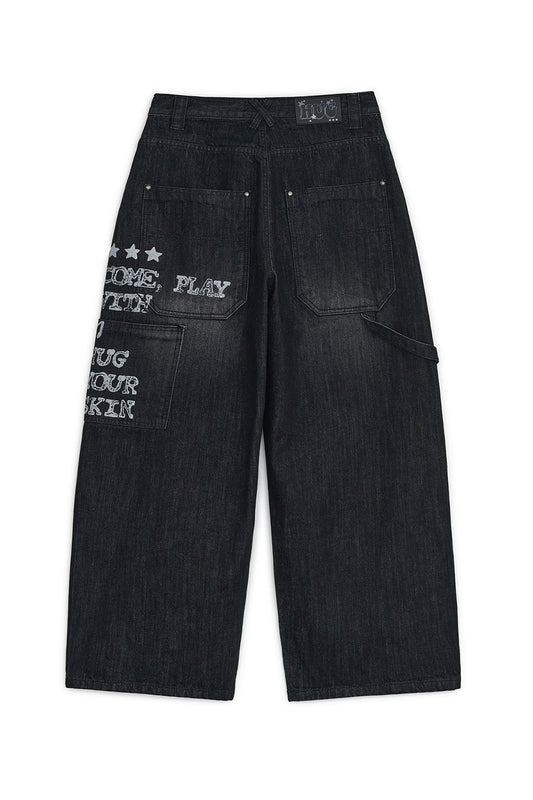 Lettering carpenter denim pants (Black denim)
