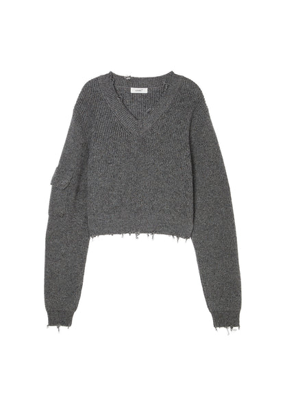 DESTRESSED V-NECK SWEATER / 2 Color