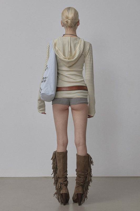 Knitted Stripe Hoodie Butter/Baby Blue