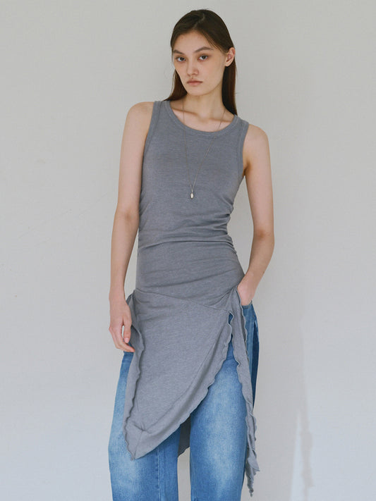 Ruffle Sleeveless Top [Blue Gray]