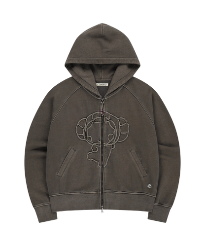 VINTAGE TAPE HOOD ZIP-UP ASH BROWN