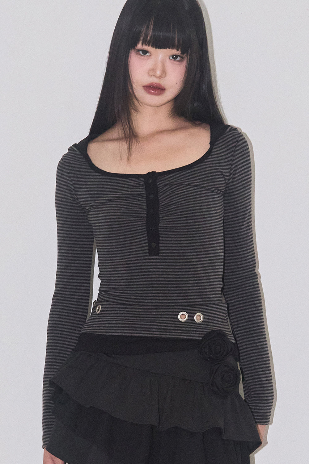 Layered Stripe Hoodie / Charcoal