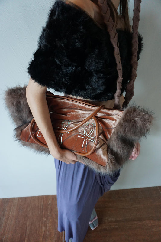 Fluffy Slouch Velvet Bag Burnt Orange