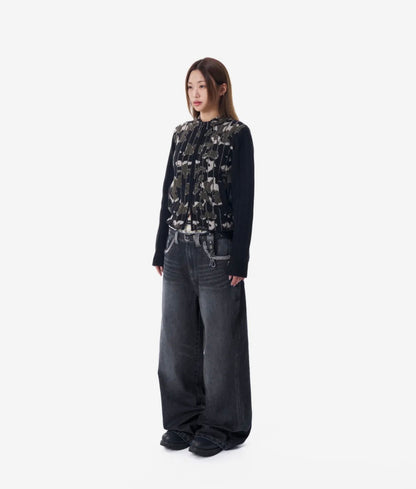 Camouflage Knit Zip-Up Cardigan / Khaki