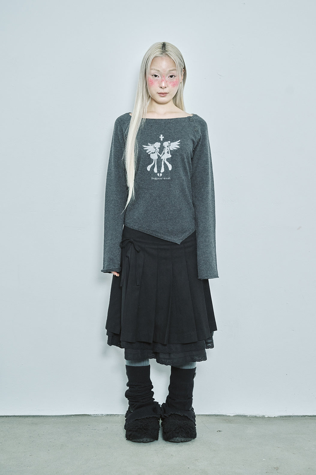 Fallen angel button knit top (Charcoal)