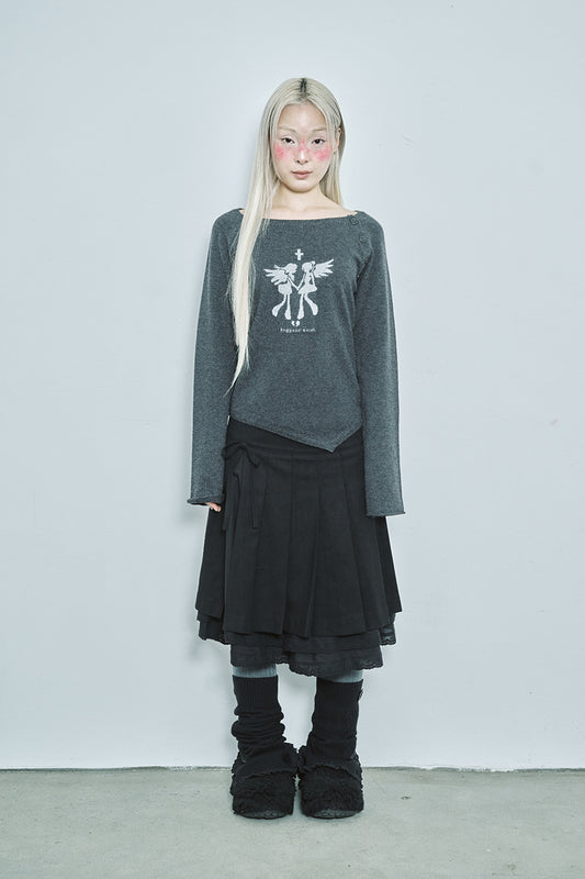 Fallen angel button knit top (Charcoal)