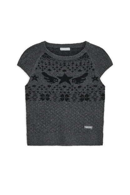 Star-wing knit top (Charcoal)