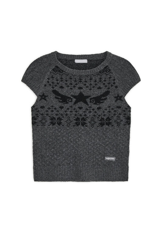 Star-wing knit top (Charcoal)