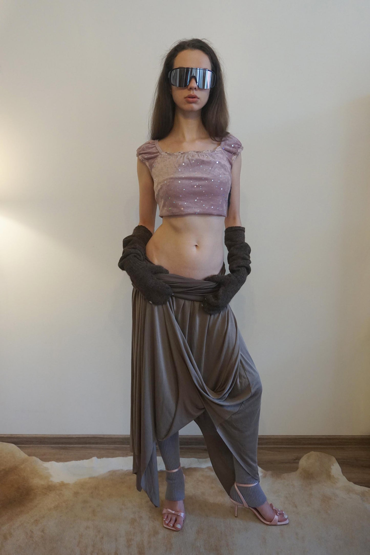 Draping Unbalance Skirt Ash Brown