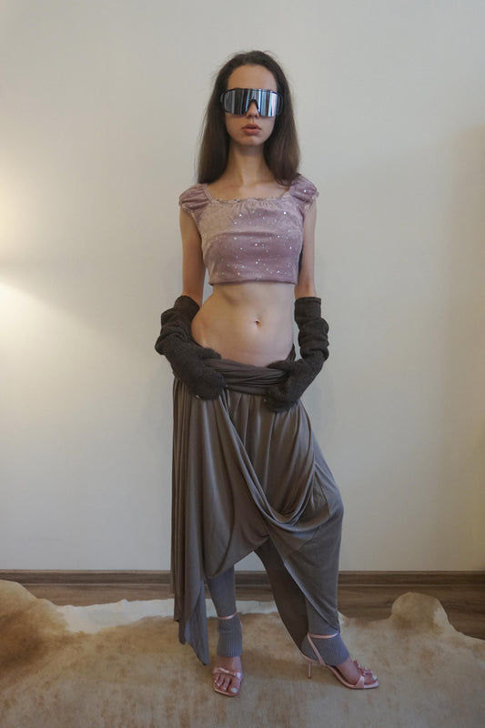 Draping Unbalance Skirt Ash Brown