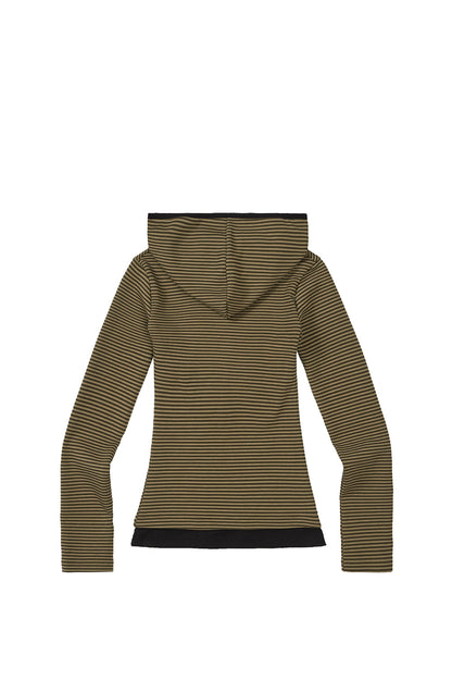 Layered Stripe Hoodie / Khaki