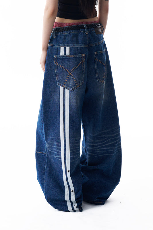[5.21 예약배송] 2-Lined Eyelet Washed Denim Pants (Blue)
