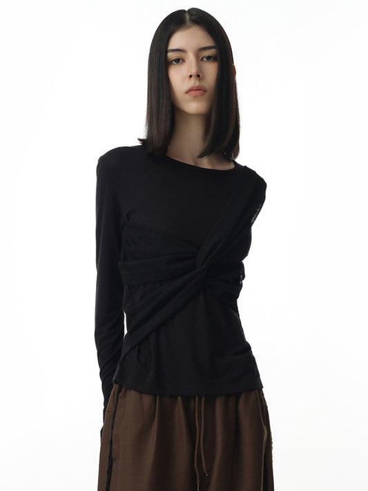 Mesh Twist T-Shirts [Black]