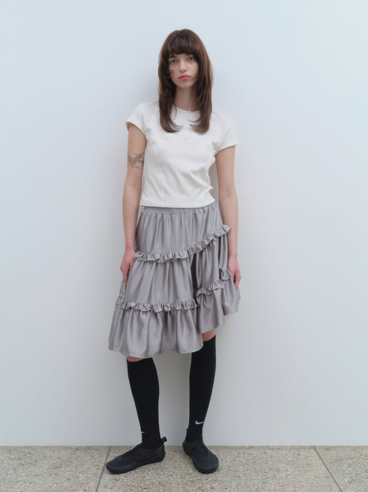 Ruffle Satin Midi Skirt [Gray]