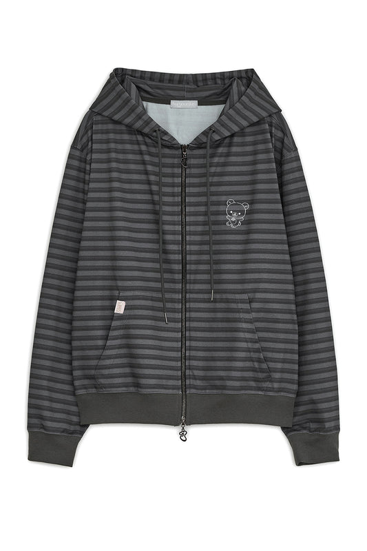 Stripe Korilakkuma hoodie zip-up (Charcoal)