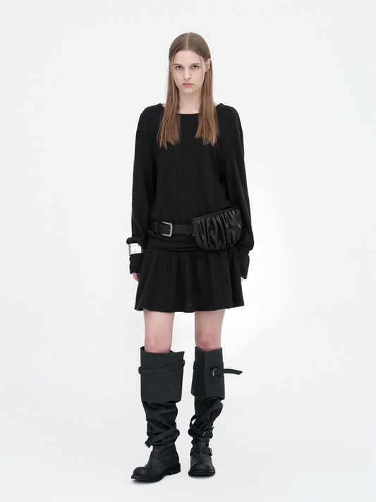 Back Open Mini Dress [Black]