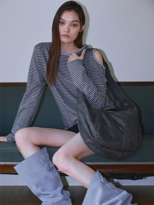 Vegan Suede Hobo Bag [Vintage Gray]
