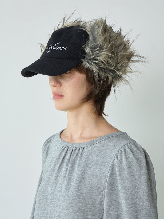 Fur Earflap Ball Cap [Black]