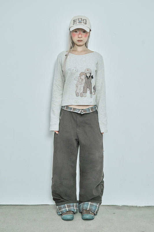 HUGYOURSKIN X JUBA printed button top (Oatmeal)