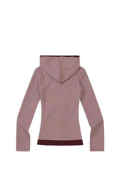 Layered Stripe Hoodie / Burgundy