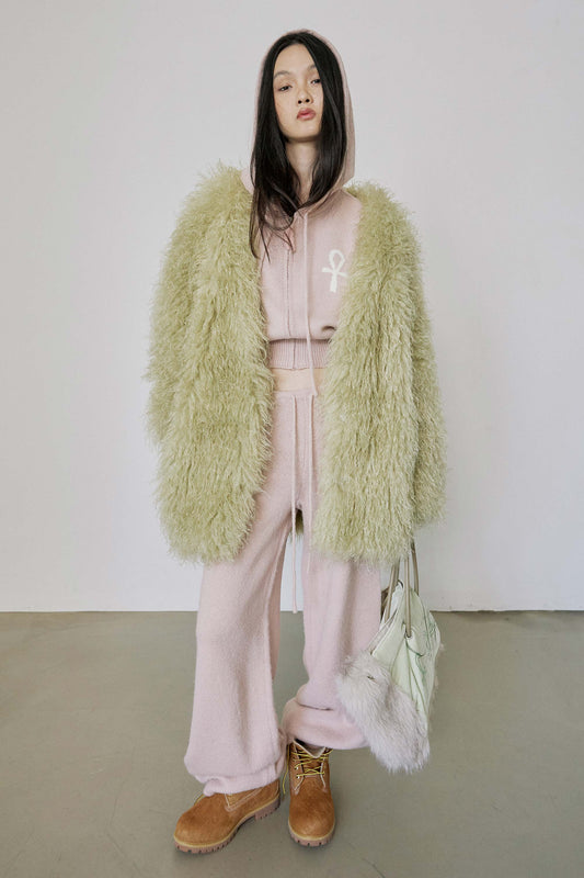 Faux Fur Middle Jacket Pale Green