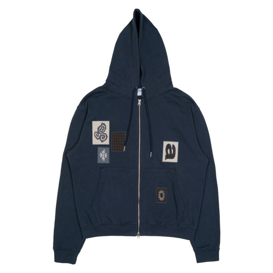 TCM frame hooded zip-up (navy)