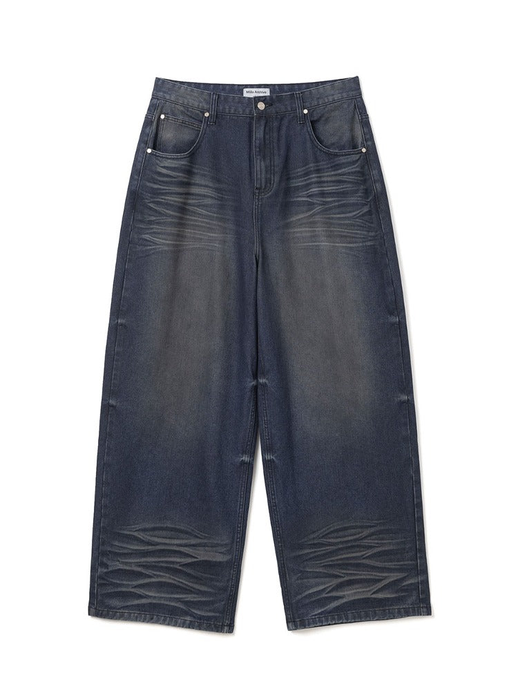 Diagonal Fade Denim Pants [Washed Blue]