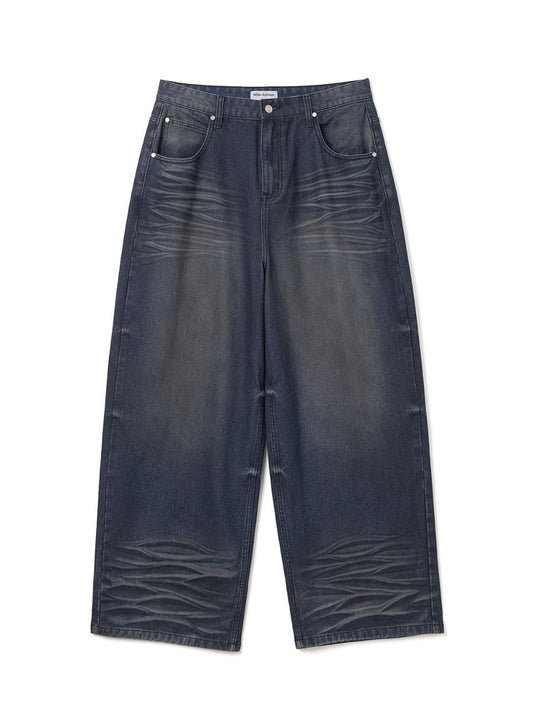 Diagonal Fade Denim Pants [Washed Blue]