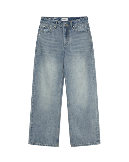 STAR POCKET DENIM PANTS [LIGHT BLUE]