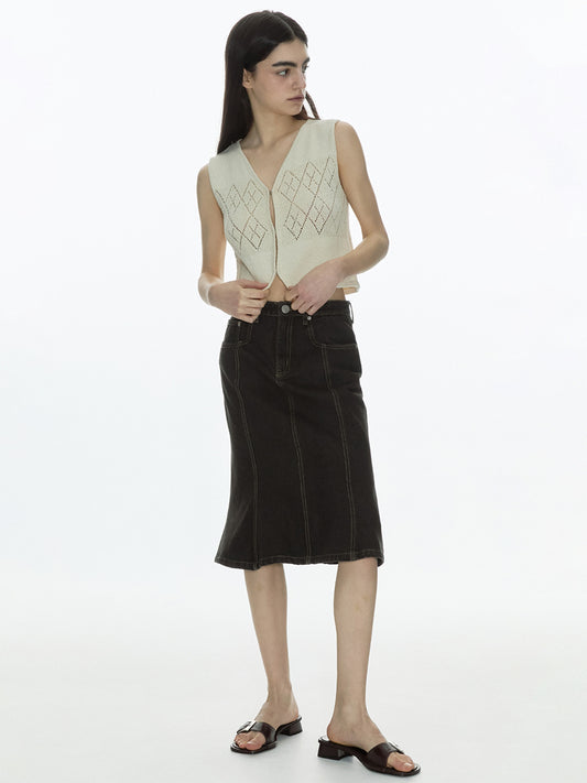 Vintage Denim Flare Skirt [Vintage Brown]