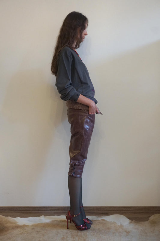 Capri Faux Leather Pants Burgundy