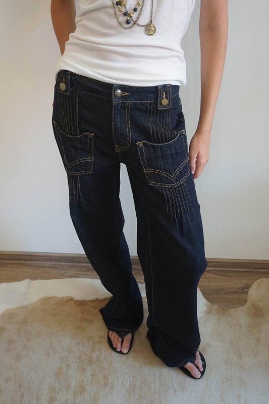 Pintuck Pocket Denim Pants Indigo