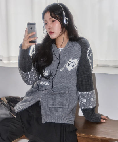 Angel Ring Cowichan Knit Zip-up / Grey