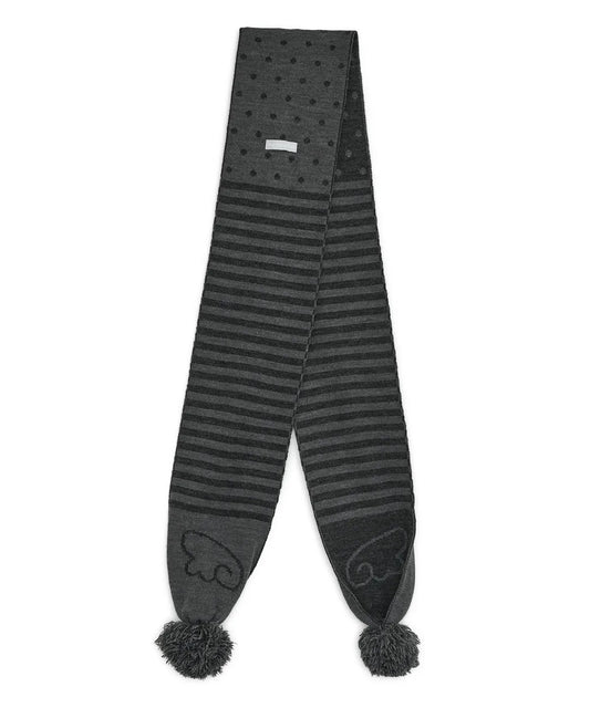 Angel Wing Stripe Pom Muffler / Charcoal