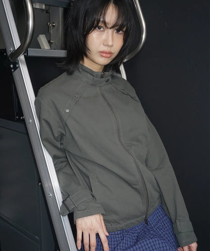 High-neck Standard Strap Beaded Point Blue Jean Jacket / 2 Color