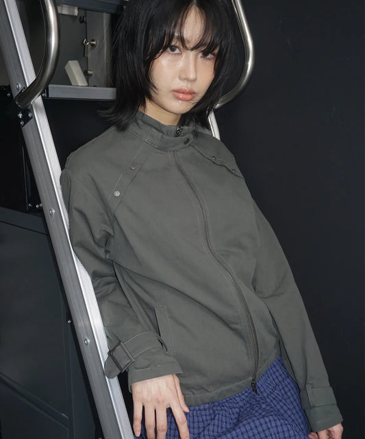 High-neck Standard Strap Beaded Point Blue Jean Jacket / 2 Color