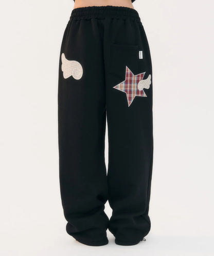 Angel star patch sweatpants / Black