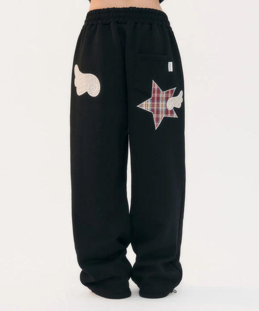 Angel star patch sweatpants / Black