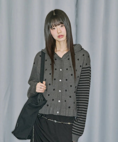 Dot Frill Jacquard Knit Cardigan / 2 Color