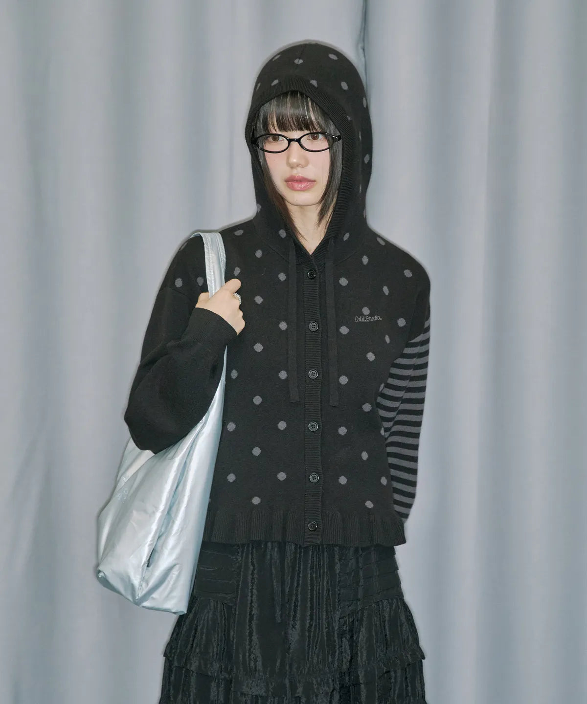 Dot Frill Jacquard Knit Cardigan / 2 Color