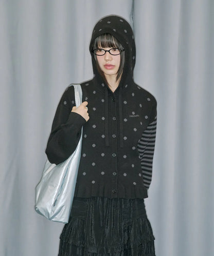 Dot Frill Jacquard Knit Cardigan / 2 Color