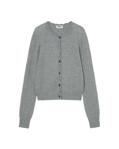 SCALLOP ROUND NECK CARDIGAN [LIGHT GREY]