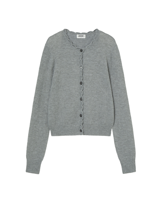 SCALLOP ROUND NECK CARDIGAN [LIGHT GREY]