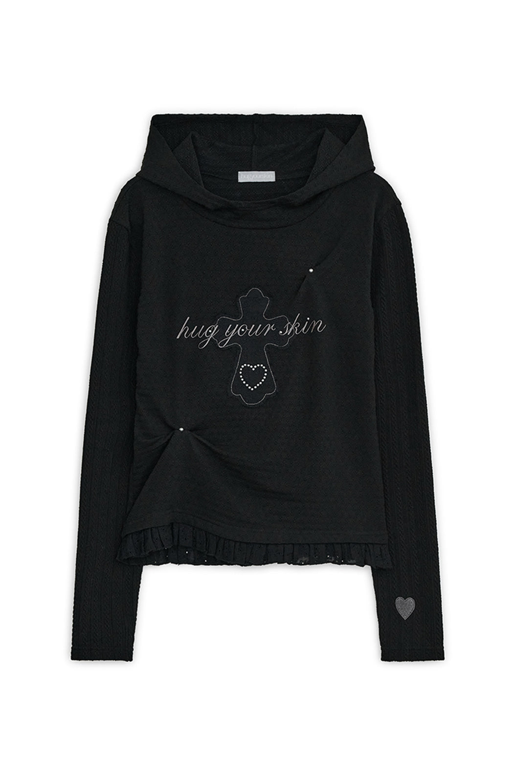 Lace cross patch hoodie (Black)
