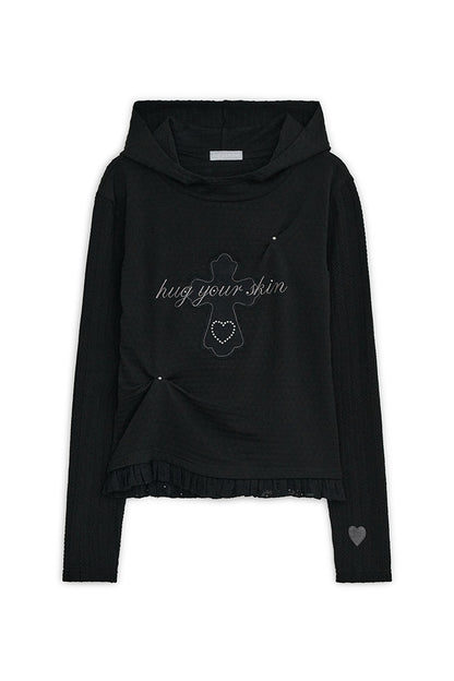 Lace cross patch hoodie (Black)