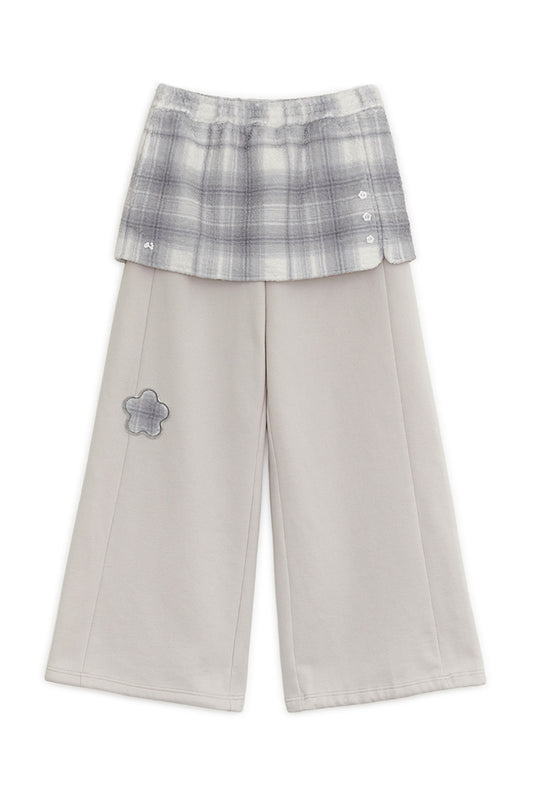 Fleece skirt jogger pants (Pink gray)