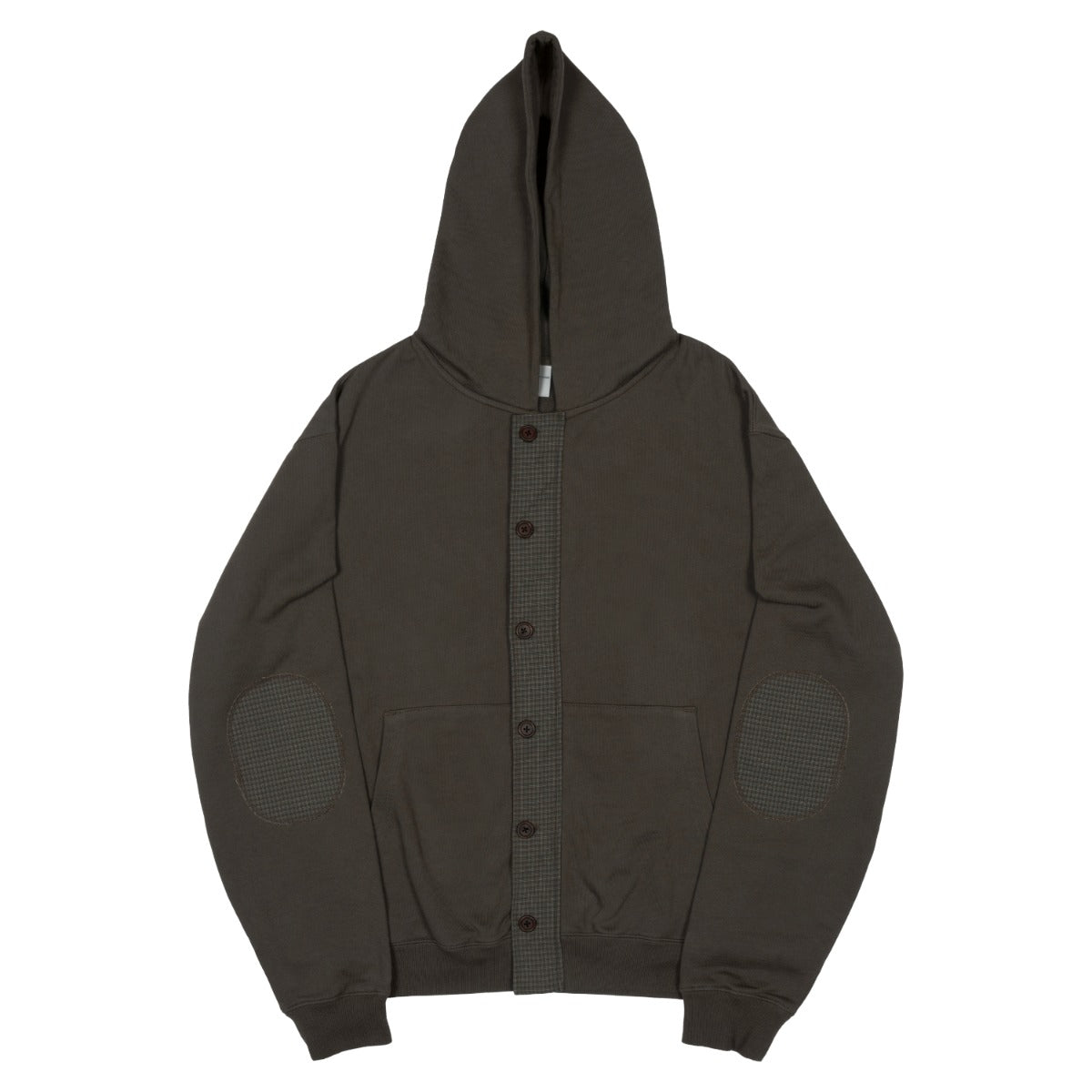 TCM check elbow patch hooded zip-up (khaki brown)